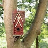 Glitzhome 12" H Distressed Red Cottage Solid Wood Birdhouse Hanging Bird House for Outdoors glitzhome