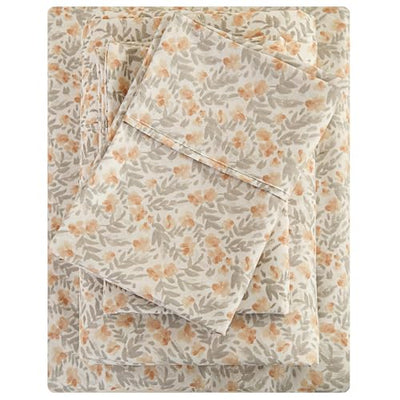 Viviland Floral Full Sheet Set - 4 Piece Vintage Light Orange Flower Patterned Bed Sheets - Soft, Breathable Microfiber Sheets with Deep Pocket, Non-Slip Fitted Sheets & Pillowcases