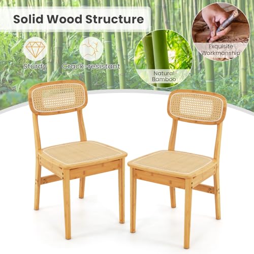 Giantex Rattan Dining Chairs Set of 2, Boho Cane Kitchen Chairs, Max Load 300 Lbs, Bamboo Armless Dining Room Chairs - WoodArtSupply