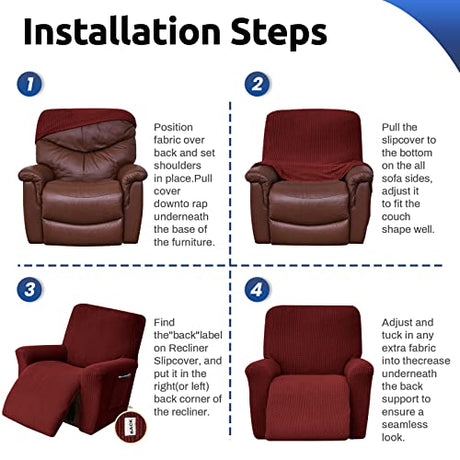 KEKUOU Recliner Chair Covers Lazy Boy Recliner Covers Stretch Couch Cover Slipcovers 1 Piece Furniture Protector with Elastic Bottom (Recliner, Dark Red) KEKUOU