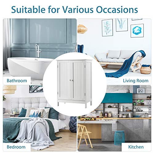 Tangkula Bathroom Floor Cabinet, Freestanding Storage Cabinet with Double Doors and Shelf, Modern Home Furniture, Wooden Home Organizer for Living Room, Bathroom Cabinet, White Tangkula