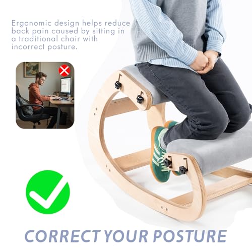 VDNEND Ergonomic Office Kneeling Chair,Wooden Posture Knee Desk Chair for Work,Yoga Rocking Chairs for Relieve Back Pain,Kneel Adjustable Chair for Gaming,Home VDNEND