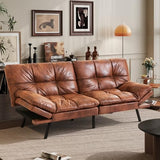Vyfipt 71" Convertible Futon Sofa Bed,3-in-1 Faux Leather Fabric Futon Couch with Memory Foam, Modern Foldable Sleeper Loveseat for Small Spaces, Living Room,Office & Apartment,Brown Vyfipt