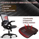 KOLLIEE Mesh Home Office Chair Ergonomic Swivel Office Desk Chair with Adjustable Lumbar Support Black Comfortable Computer Chair with Flip up KOLLIEE