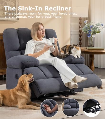 WILLOVE Oversized Rocker Recliner Chair, Overstuffed Rocking Recliners, Soft Big Man Manual Recliner, Extra Large Living Room Chair 350 LBS Capacity, Grey, XL WILLOVE