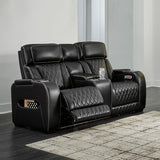Signature Design by Ashley Boyington Modern Leather Match Power Reclining Loveseat with Console, Adjustable Headrest, Massage, Heated Seat and LED Lights, Black Signature Design by Ashley