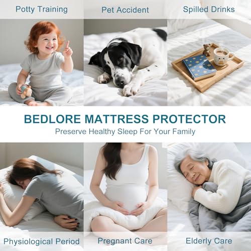 GOPOONY Waterproof Mattress Protector Queen Size - Breathable, Noiseless, Ultra-Soft Bed Cover, Mattress Pad Cover with Deep Stretchable Pockets 8"-21" (Gray) GOPOONY