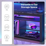 Bestier TV Stand for 65/70 inch TV, Tall Entertainment Center with 2 Led Lights, Gaming TV Console with Storage for PS5, Modern TV Cabinet for Bedroom, Living Room, Black Marble Bestier