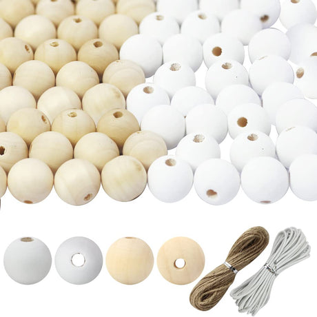 ZHFMLY 16mm 200pcs White Wooden Beads for Crafts 3/5 inch Painting Round Loose Natural Wood Beads Handmade Space Beads for Keychain, Wreath, Farmhouse Making, Home & Party Decoration ZHFMLY