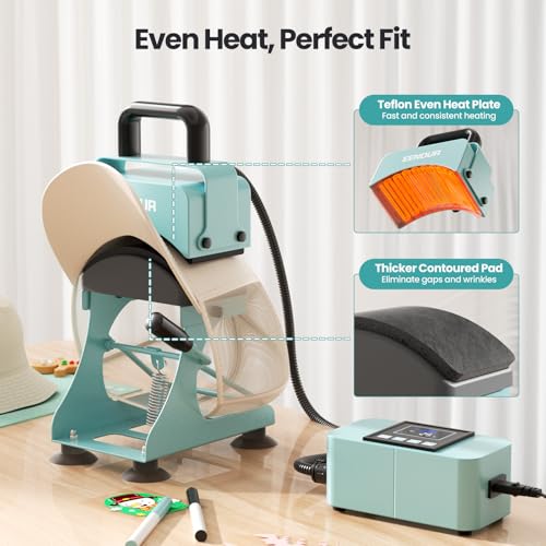 EENOUR Hat Press, Hat Heat Press Machine with 2 Platens & Caps Stretcher, Hat Press Heat Machine for Caps with Memory Mode, Precise Time and Temperature Control, Heat Transfer Printing for Caps, Hats EENOUR