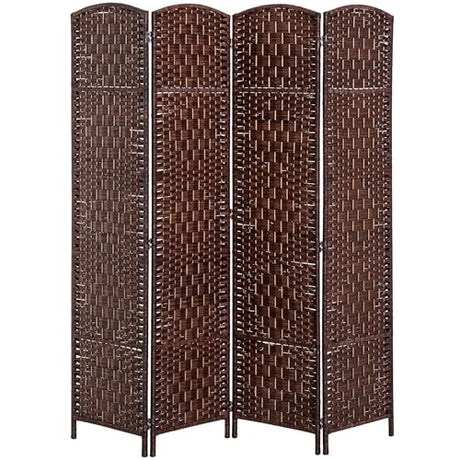 HOMCOM Room Divider, 4 Panel Folding Privacy Screen, 6FT Tall Portable Wicker Weave Partition Wall Divider for Bedroom, Home Office, Brown HOMCOM