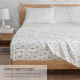 Ivellow 100% Cotton Sheets Queen Size Set 4 Pieces Soft Breathable Durable Lightweight Crispy Percale Bed Sheets 16" Deep Pocket Excavator Car Patterned Sheets White Kids Queen Sheet Set Ivellow