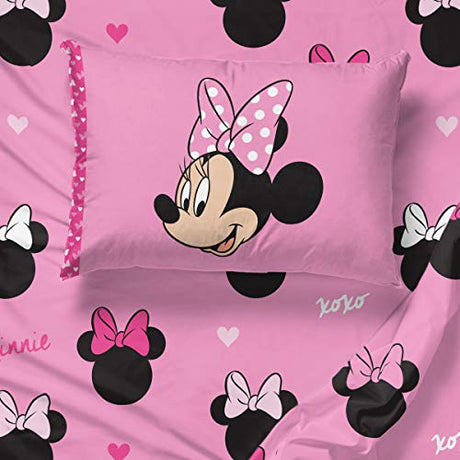 Jay Franco Disney Minnie Mouse Hearts N Love 4 Piece Twin Bed Set - Includes Reversible Comforter & Sheet Set - Super Soft Fade Resistant Microfiber - (Official Disney Product) Jay Franco