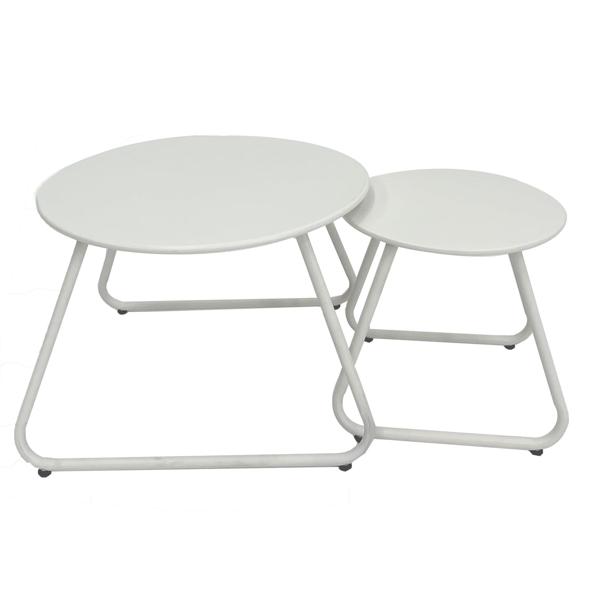 Meluvici Patio Outdoor Coffee Table Set of 2, Weather Resistant Steel Round End Tables, Outdoor Nesting Table for Patio, Balcony, Bistro and Indoor, White Meluvici