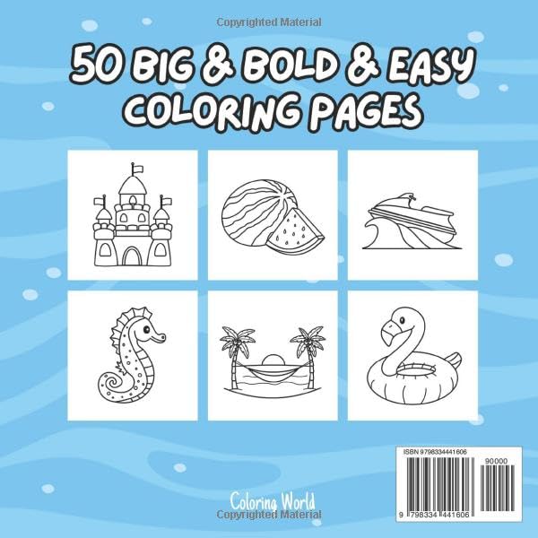 Summer Bold and Easy Coloring Book: Cute Designs of Ocean Animals, Food and Beach Fun for Adults and Kids (Bold & Easy Coloring Books) WoodArtSupply