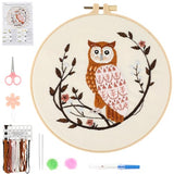 JOINRUN Beginner Embroidery Kit for Adults, Owl Cross Stitch Kits with 7.9" Hoop, Threads, Needles, Learn Stitches with Pre-Printed Patterns, Video Tutorial, DIY Needlework Craft Gift for Women