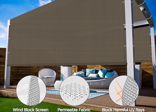 Windscreen4less 8’ x 16’ Universal Replacement Shade Cover Canopy for Pergola Patio Porch Privacy Shade Screen Panel with Grommets on 2 Sides Includes Weighted Rods Breathable UV Block Brown Windscreen4less