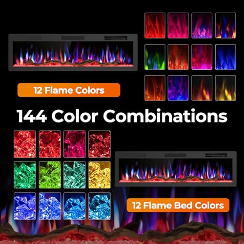R.W.FLAME 60" Recessed and Wall Mounted Smart Electric Fireplace, Alexa/WiFi Enabled, APP Control with Multiple Sound Modes, Remote Control with Timer, Adjustable Flame Colors and Speed R.W.FLAME
