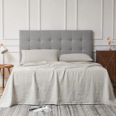 100% Linen Sheets Twin Linen Bedding 100% French Natural Flax with Stone Washed 16 Inch Deep Pocket Ultra Breathable (1 Flat, 1 Fitted Sheet and 1 Pillowcase Natural Linen Twin) Berklan