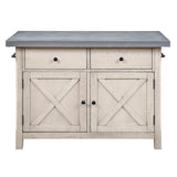 OSP Home Furnishings Nashville Kitchen Island with 2 Matching Stools, Cement Grey Top OSP Home Furnishings