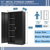 Majnesvon 72" Storage Cabinet Locking Metal Storage Cabinet with 4 Adjustable Shelves,Black Metal Cabinet with 2 Doors and Lock for Office, Garage, Home (Black) Majnesvon