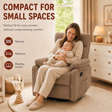 Super Soft Brown Rocking Chair Nursery Recliners, Small Recliner Rocking Chair for Small Spaces, Manual Swivel Glider Recliner for Living Room Bedroom Office, Corduroy, Adjustable Backrest (Brown)
