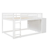 White Full Over Full Bunk Beds with Storage, Wooden Floor Bunk Beds with 4 Drawers & 3 Shelves, Low Bunk Bed Frame with Movable Cabinets, Full Loft Bed for Kids, Girls Boys, Teens, Adults Harper & Bright Designs