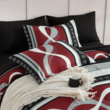 Anibedding Burgundy Comforter Set King Size,8 Pieces Bed in a Bag Patchwork Striped Bedding Sets,Boho Soft Microfiber Bedding Set for All Season(104"×90") Anibedding