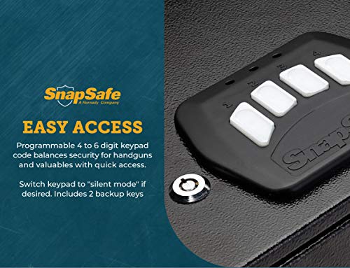 SnapSafe 2 Gun Keypad Vault - Keypad Handgun Vault Safe w/ 2 Compartments for Pistols and Valuables - 4-6 Keypad Entry w/Backup Keys - Black, Measures 12.7 (H) x 9 (W) x 8.8 (D) Inches - Item 75430 SnapSafe