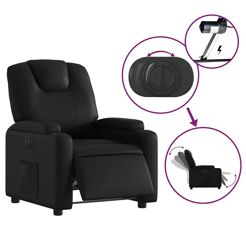 vidaXL Black Faux Leather Electric Recliner Chair - Motorized Reclining Armchair with Cup Holders for Living Room/Office vidaXL