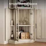 LINSY HOME Corner Bar Cabinet, 68.5" Tall Farmhouse Wine Cabinet with Rotating Liquor Shelves, Home Bar Cabinet with Barn Door & Adjustable Shelves for Dining Room, Living Room, Kitchen, Washed Gray LINSY HOME