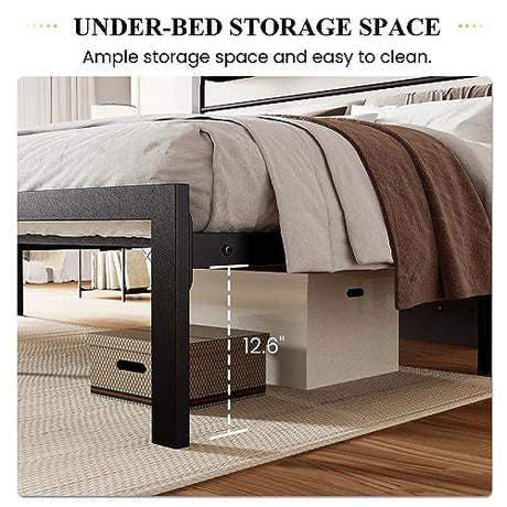 SHA CERLIN King Size Bed Frame with Headboard Shelf and Strong Metal Foundation, No Box Spring Needed, Black SHA CERLIN