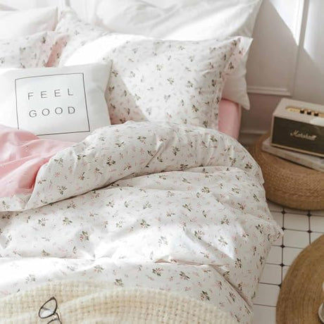Pink and White Duvet Cover full Size - 3 Pcs Floral Flower Leaf Pattern Printed Reversible Microfiber Comforter Cover Bedding Set - 80X90 Soft Aesthetic Cottage Preppy Bedroom Decor for Women Men Faincy