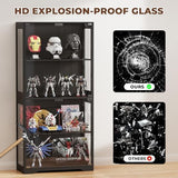 BROTTAR Display Cabinet with Glass Doors, 4-Tier Curio Cabinet&Bookcase with 3 Color Light for Collectibles, Toys, Books, Glass Storage Cabinet, Black BROTTAR