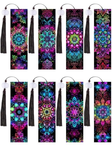 8PCS Mandala Diamond Art Bookmarks for Adults Acrylic Bookmark Kit with Tassel for Book Lovers Gift 5D Diamond Art Book Marks for DIY Making Beginners Arts Craft