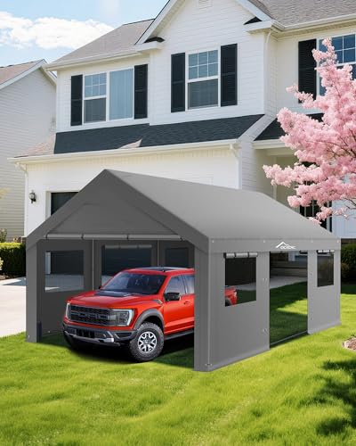 Acepic Upgraded 13x20ft Heavy Duty Carport, Portable Carport Features Roll-up Windows & Doors, UV Resistant Waterproof All-Season Tarp for Car, Truck, Boat Acepic