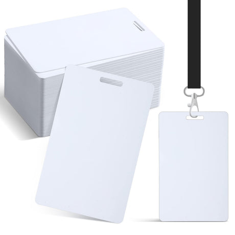 100 Pcs White PVC Cards with Slot Punch on Short Side Vertical Slot Punch Card Blank Credit Cards Plastic Photo ID Card Graphic Quality PVC Cards for Business Office, Standard CR80 30Mil Size Tinlade