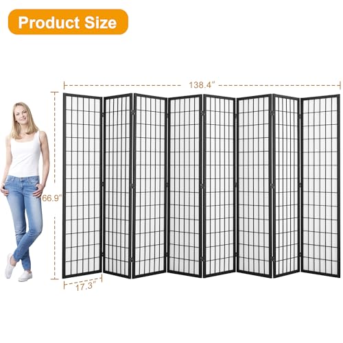 Salfanre 8 Panel Shoji Screen Room Divider, Japanese Room Divider for Room Separation, 66.9 Inches Folding Privacy Screens for Hoom Bedroom Office, Assembly-Free, Black Salfanre