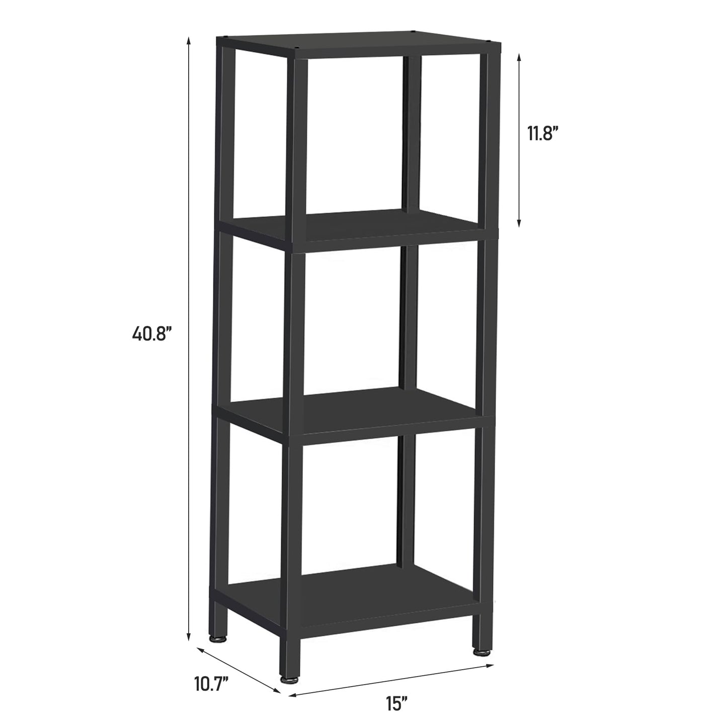 TUTOTAK Bookshelf, 4-Tier Tall Book Shelf, Narrow Bookcase for Small Space, DIY Stackable Bookshelf, for Living Room, Office, Study, Entryway, Industrial, Black BS01BK004