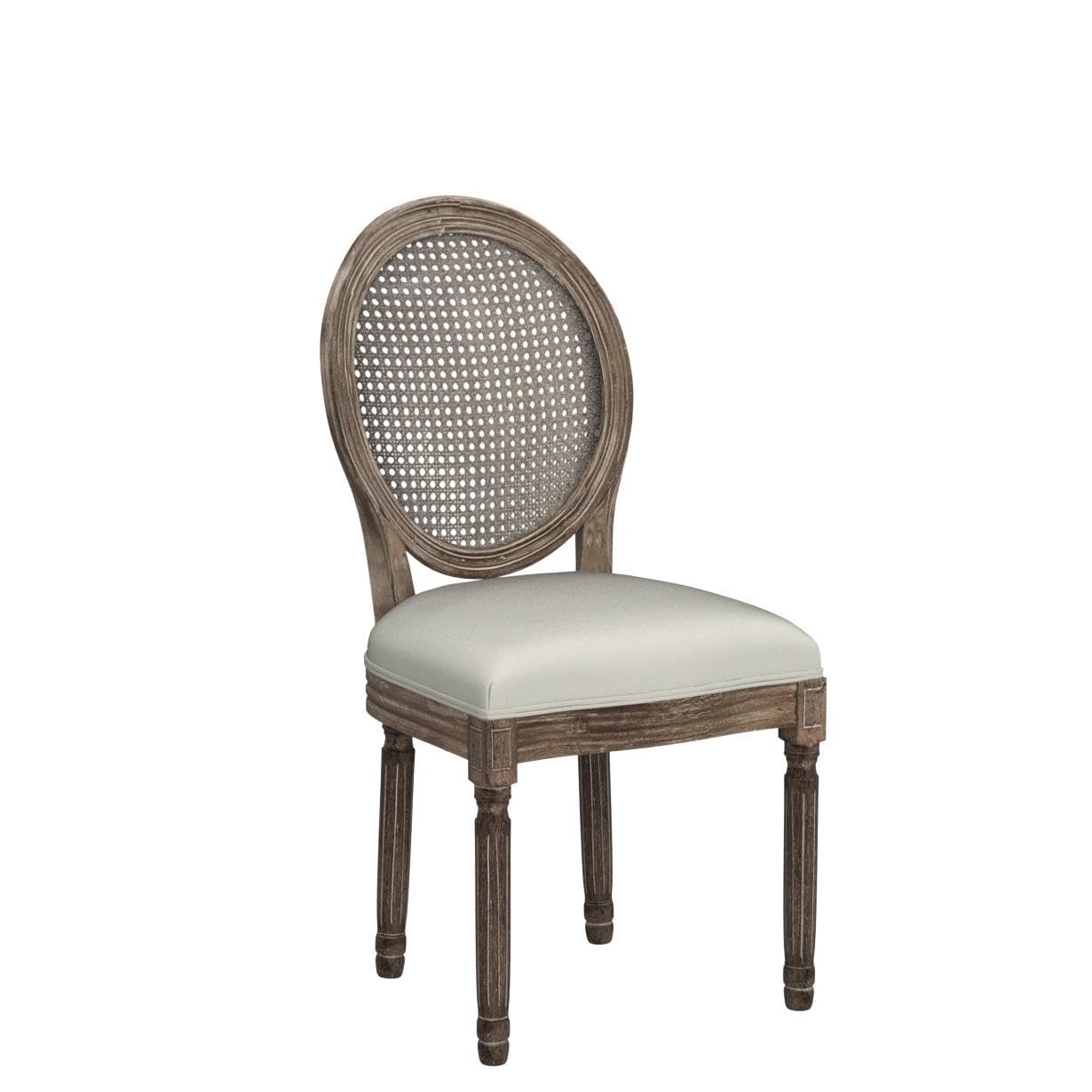 CangLong Farmhouse Dining Room Accent Chairs French Distressed Bedroom Chairs with Round Rattan Back Elegant Kitchen Chairs Side Chair, Set of 2 , Rattan Back in Beige - WoodArtSupply