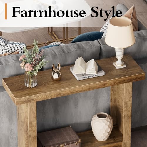 LIFECHOVY Farmhouse Wood Entryway Table Narrow Console Tables with Storage Behind The Couch Sofa, Entrance Side Table with Shelves for Hallway, Living Room, Foyer, Rustic LIFECHOVY