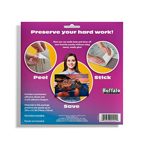 Puzzle Presto Peel & Stick Puzzle Saver: The Original and Still the Best Way to Preserve Your Finished Puzzle! - 6 Adhesive Sheets and 2 Adhesive Hangers Buffalo Games
