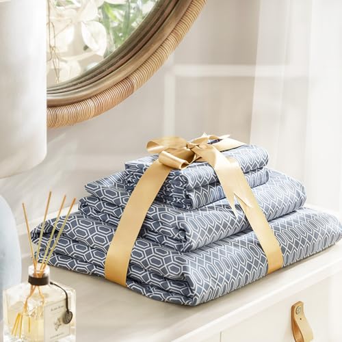 Comfort Spaces 100% Cotton Sheets Twin XL, Breathable, Naturally Cool Cotton Sheets, Soft Cotton Bed Sheets with 14" Elastic Pocket Fits up to 16" Mattress, All Seasons Sheet Set, Diamond Blue 3 Piece Comfort Spaces