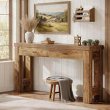 Tribesigns 63" Farmhouse Console Table with Drawers, Sofa Entryway Table for Hallway, Living Room, Countryside Narrow Console Furniture, Brown Tribesigns