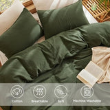 Bedsure 100% Muslin Cotton Duvet Cover Queen Size - Ultra-Soft, Breathable & Lightweight - Linen Like Gauze Comforter Cover Set with Button Closure and Corner Ties (Olive Green, Queen, 90"x90") Bedsure