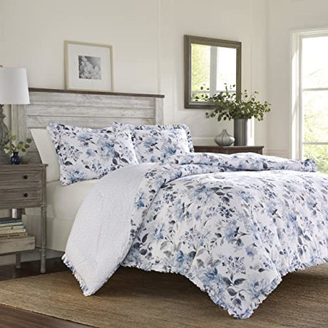Laura Ashley Home - King Comforter Set, Reversible Cotton Bedding with Matching Shams, Stylish Home Decor for All Seasons (Chloe Blue, King) Laura Ashley
