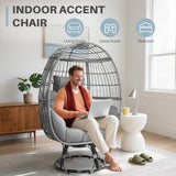 Gijvbeoz Swivel Wicker Egg Chair, Oversized Indoor Outdoor Lounger for Backyard, Patio, Living Room with Cushion, Steel Frame, 330lb Capacity, Gray Gijvbeoz