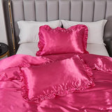 Silk Like Satin Bedding King Hot Pink Duvet Cover Set Soft Silky Ruffle Comforter Cover Sexy Hotel Silky Bedding Sets 1 Duvet Cover 2 Pillowcases (King, Hot Pink)… Bedding_Dreamer