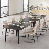 LITTLE TREE 8FT Conference Room Table, 94.48L x 47.21W x 29.52H Boat Shaped Meeting Table, Grey&Black LITTLE TREE