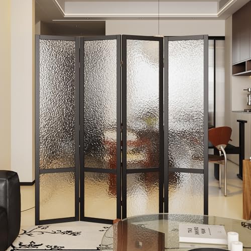 4 Panel Acrylic Room Divider Privacy Screen - Freestanding Frosted Translucent Partition, Lightweight Modern for Home Office Studio (Black, 4 Panels) Svimi